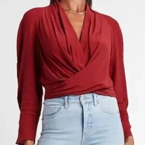 Express women’s Faux Wrap Front Long Sleeve Blouse